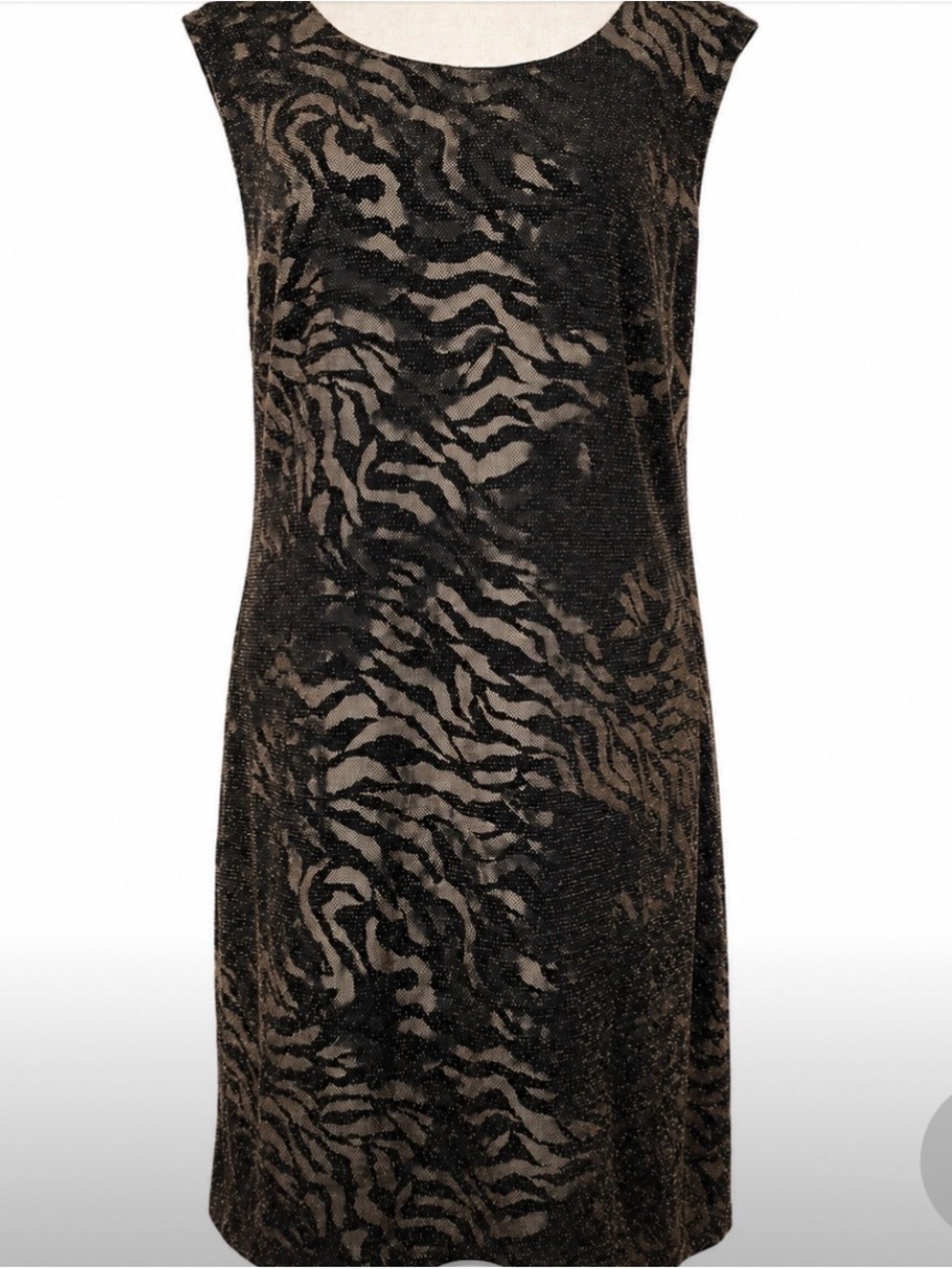 Jessica Black Gold Metallic Animal Print Sheath Dress Size 14 Mob Wife